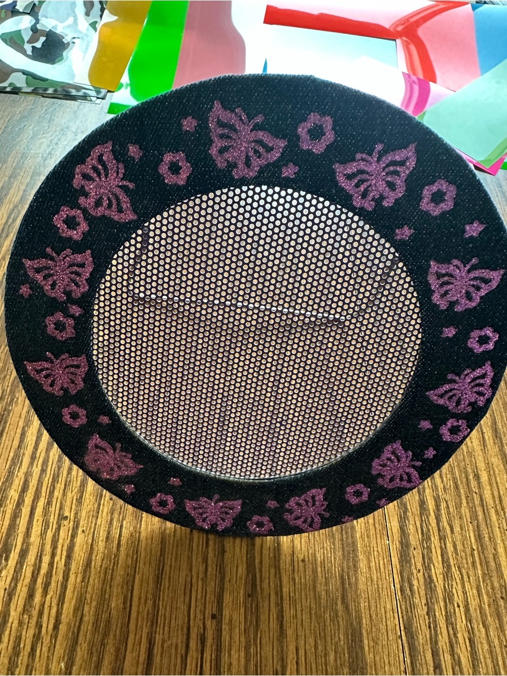 Black/Purple Earring Holder with Pink Butterfly Embroidery - Women Accessories